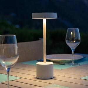 Lumisky Lampa stołowa LED z akumulatorem Roby, biała, wysokość 30 cm, IP54 możliwość ściemniania, biały / opal, aluminium, nowoczesny