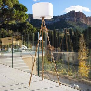 Lumisky Lampa stojąca LED Tamboury na akumulator, biało-brązowa, wysokość 150 cm, stal Tamboury, możliwość ściemniania, jasne drewno, metal