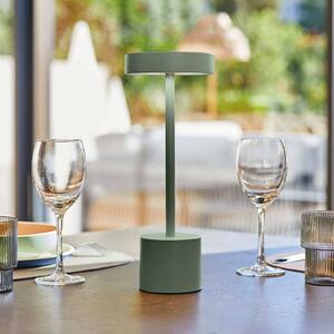 Lumisky Lampa stołowa LED na akumulator Roby, oliwkowo-zielona, wysokość 30 cm, IP54 możliwość ściemniania, zielony, aluminium, nowoczesny
