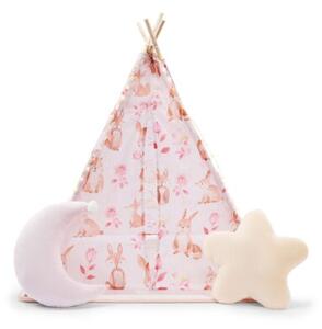 Tipi - namiot dla dziecka do pokoju z dywanem, poduszkami i światełkami LED - 135cm, różowy