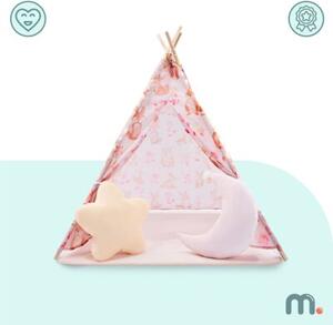 Tipi - namiot dla dziecka do pokoju z dywanem, poduszkami i światełkami LED - 135cm, różowy
