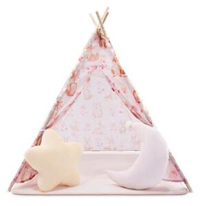 Tipi - namiot dla dziecka do pokoju z dywanem, poduszkami i światełkami LED - 135cm, różowy