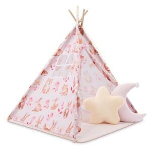 Tipi - namiot dla dziecka do pokoju z dywanem, poduszkami i światełkami LED - 135cm, różowy