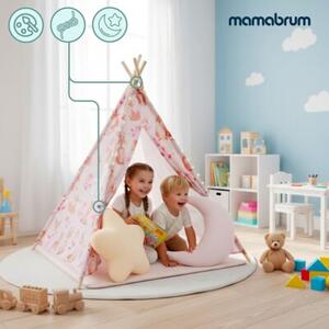 Tipi - namiot dla dziecka do pokoju z dywanem, poduszkami i światełkami LED - 135cm, różowy