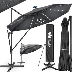 Tillvex® Premium parasol aluminiowy 330 cm antracyt + pokrowiec i ochrona przed wiatrem | parasol wspornikowy 6-krotny regulowany za pomoc korby | parasol ogrodowy 360° obrotowy przechylany | parasol na korb UV50+ duy wodoodporny