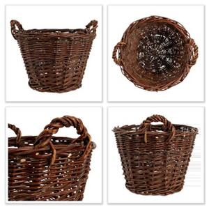 Kosz na pranie wiklinowy | CREATIVE HOME | Okrągły duży uniwersalny 30 cm | Ciemny brązowy