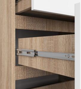 Komoda do salonu, sypialni, STILO, 10 szuflad, 120x40x121 cm, dąb sonoma, biel, mat | TYLETEGOTU