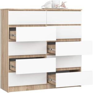 Komoda do salonu, sypialni, STILO, 10 szuflad, 120x40x121 cm, dąb sonoma, biel, mat | TYLETEGOTU