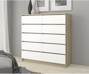 Komoda do salonu, sypialni, STILO, 10 szuflad, 120x40x121 cm, dąb sonoma, biel, mat | TYLETEGOTU