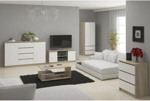 Komoda do sypialni, STILO, 6 szuflad, 160x40x77 cm, dąb sonoma, biel, mat | TYLETEGOTU