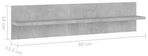 Półki ścienne, 2 szt., szarość betonu, 80x11,5x18 cm, płyta