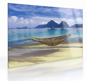 Obraz na szkle hamaka na plaży 2 (70x50 cm)