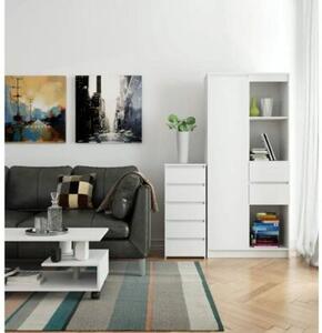 Wąska komoda, STILO, 5 szuflad, 40x35x92 cm, biały, mat | TYLETEGOTU