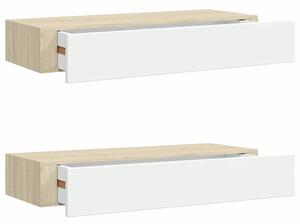 Półki ścienne do szuflad 2 szt. dąb i biel 60x23,5x10cm mdf