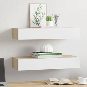 Półki ścienne do szuflad 2 szt. dąb i biel 60x23,5x10cm mdf