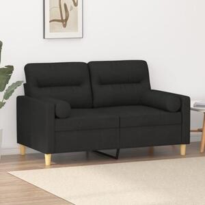 Sofa 2-osobowa z poduszkami, czarna, 120 cm, tkanina