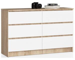 Komoda do salonu, sypialni, 6 szuflad, STILO, 120x40x77 cm, dąb sonoma, biel, mat | TYLETEGOTU