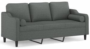 Sofa 3-osobowa z poduszkami, ciemnoszara, 180 cm, tkanina