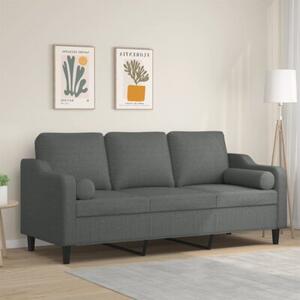 Sofa 3-osobowa z poduszkami, ciemnoszara, 180 cm, tkanina