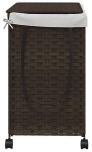 Kosz na pranie z kółkami, ciemny brąz, 60x35x60,5 cm, rattan