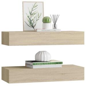 Półki ścienne z szufladą, 2 szt., dąb, 60x23,5x10 cm, mdf