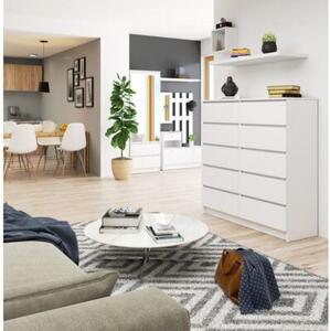 Komoda do salonu, sypialni, STILO, 10 szuflad, 120x40x121 cm, biel, mat | TYLETEGOTU