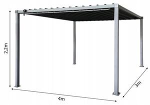 Pergola multiklimatyczna 3x4 m z zasłonami i regulowanym stalowym dachem, 12 m²