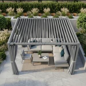 Pergola multiklimatyczna 3x4 m z zasłonami i regulowanym stalowym dachem, 12 m²