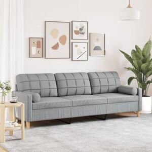 Sofa 3-osobowa z poduszkami, jasnoszara, 210 cm, obita tkaninÄ