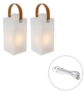 Zestaw 2 lamp stołowych biały efekt płomienia ładowalne IP44 - Stard