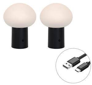 Zestaw 2 akumulatorowych lamp stołowych LED Grzyb czarny - Louise