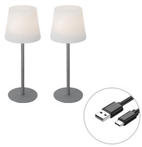 Zestaw 2 szare lamp stołowych z akumulatorem 40 cm IP54 - Jude