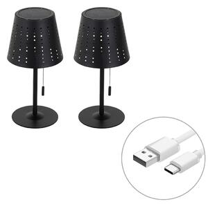 Zestaw 2 lamp stołowych czarnych, w tym LED, 3-stopniowy ściemniacz, ładowanie i energia słoneczna - Ferre