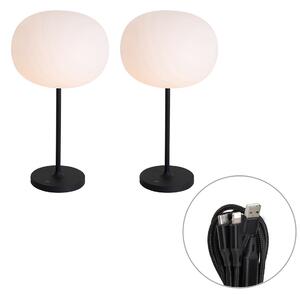 Zestaw 2 nowoczesnych lamp stołowych akumulatorowych białych - Maloi