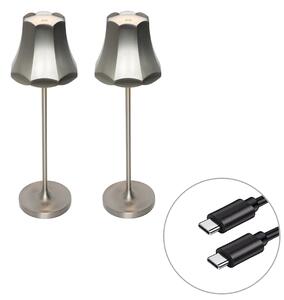 Zestaw 2 lamp stołowych retro gunmetalowych ładowanych akumulatorowo IP44 - Granny