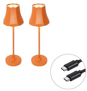 Zestaw 2 lamp stołowych w stylu retro pomarańczowych ładowanych z gniazda USB IP44 - Granny