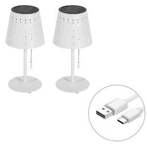 Zestaw 2 lamp stołowych białych w tym LED 3-stopniowy ściemniacz ładowanie i energia słoneczna - Ferre