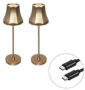 Zestaw 2 lamp stołowych retro w kolorze różowego złota, ładowane USB, IP44 - Granny