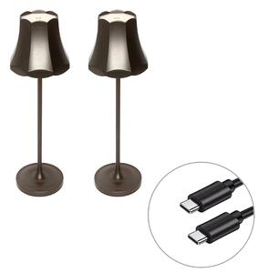 Zestaw 2 lamp stołowych retro ciemny brąz akumulatorowe IP44 - Granny