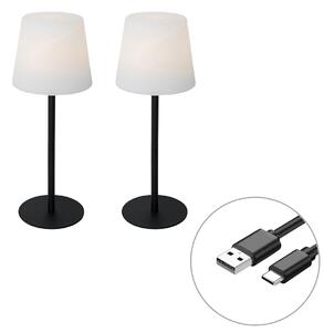 Zestaw 2 czarnych lamp stołowych akumulatorowych 40 cm IP54 - Jude