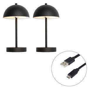 Zestaw 2 lamp stołowych zewnętrznych Grzyb czarny akumulatorowy - Keira