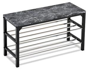 Szafka na buty/taboret 2 poziomy Black marble, 77 x 29 x 42 cm