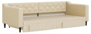 Sofa rozsuwana z szufladami, kremowa, 90x200 cm, tkanina