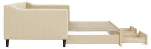 Sofa rozsuwana z szufladami, kremowa, 90x200 cm, tkanina