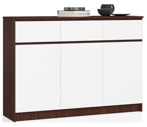Komoda, 3 szuflady, 3 drzwi, ATLAS, 140x40x99 cm, wenge, biel, mat | TYLETEGOTU