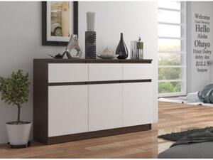 Komoda, 3 szuflady, 3 drzwi, ATLAS, 140x40x99 cm, wenge, biel, mat | TYLETEGOTU