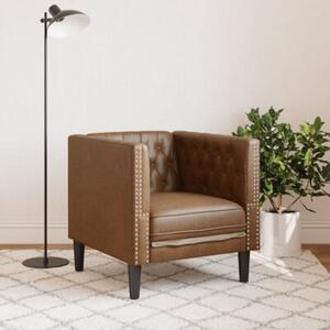 Fotel chesterfield, brÄ zowy, sztuczna skÃ³ra zamszowa