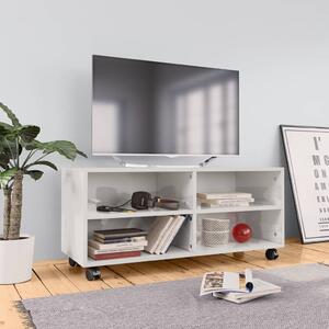 Szafka pod TV z kółkami, wysoki połysk, biała, 90x35x35 cm
