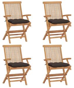 Krzesła ogrodowe z poduszkami taupe, 4 szt., lite drewno tekowe
