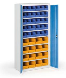 Szafa z plastikowymi pojemnikami BASIC - 1800 x 400 x 920 mm, 30x B, 16x C, niebieski
